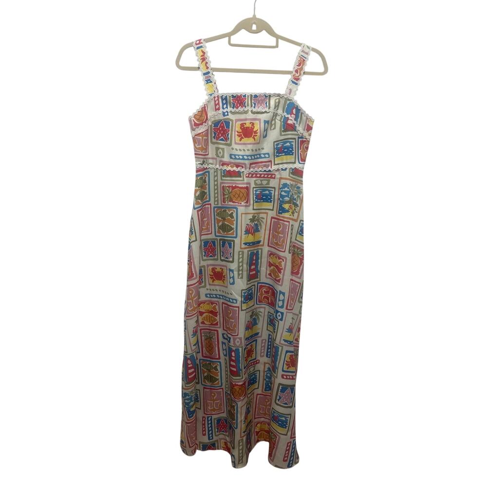 Commense Beach Pineapple Lobster Beach Resort Greek Maxi Dress Medium NWT